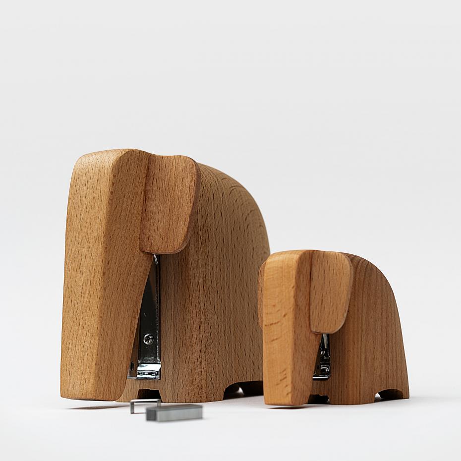 Large and Small Mama and Baby Wooden Elephant Staplers